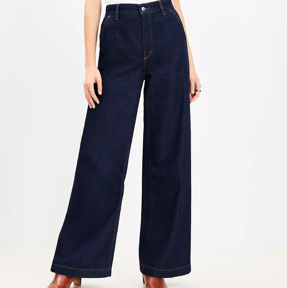 Ann Taylor Loft Wide-Leg Dark Blue Jeans